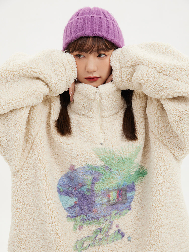 Dinosaur TV Sherpa Loose Zip Jacket