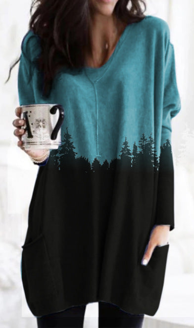 Plant print loose casual T-shirt