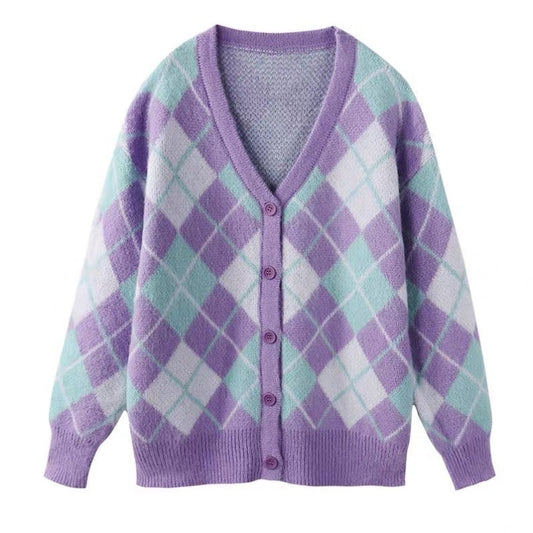 Cardigan Knitted Jacket Women New Style Rhomboid Soft Wax