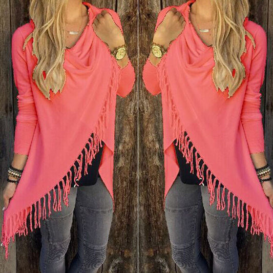 New European and American explosion models Medium long classic Slim classic tassel slash style girl coat shirt