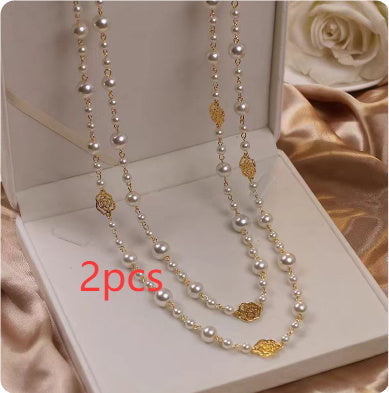 Retro Multi-layer Pearls Necklace Fashion Long Sweater Chain Versatile Accessories For Women