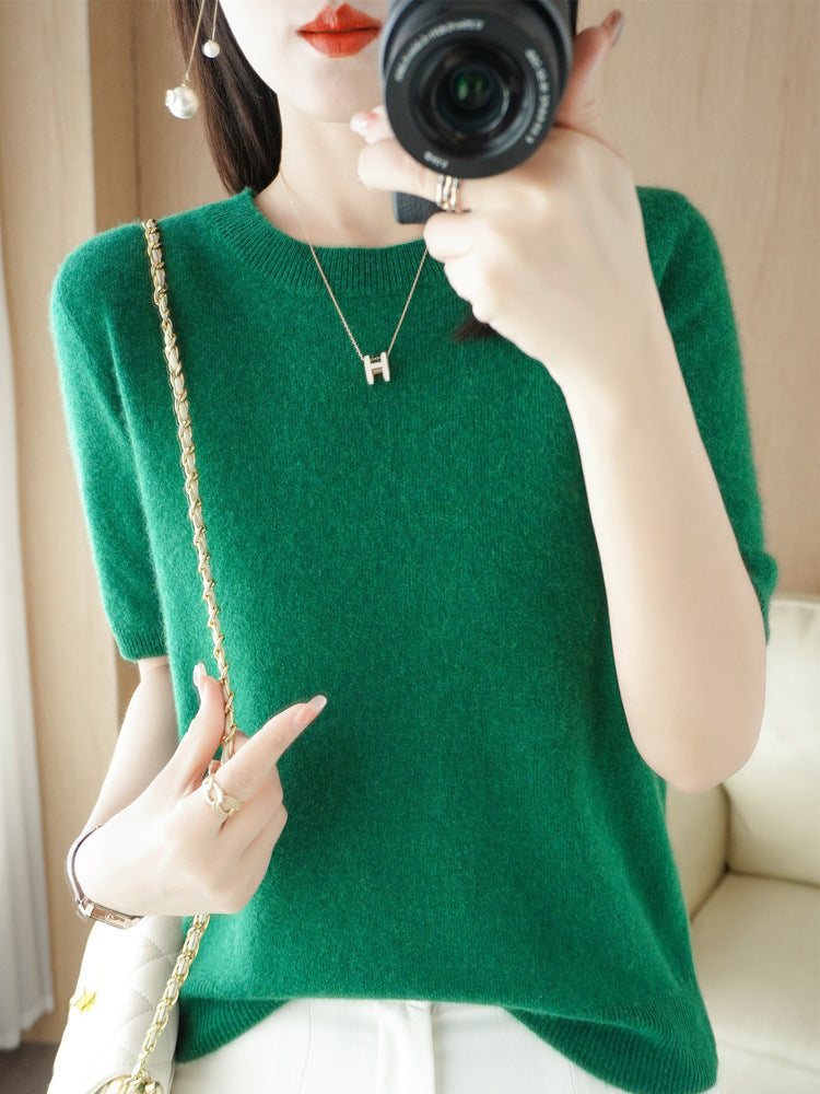 Knitted Short Sleeve Loose T-shirt Inner Wear Sweater Non-cashmere Bottoming Shirt