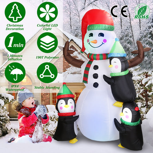 1Pc 5.9FT Christmas Inflatable Outdoor Decoration Snowman Penguin Blow Up Yard Decoration With LED Light Built-in Air Blower For Winter Holiday Xmas Garden
