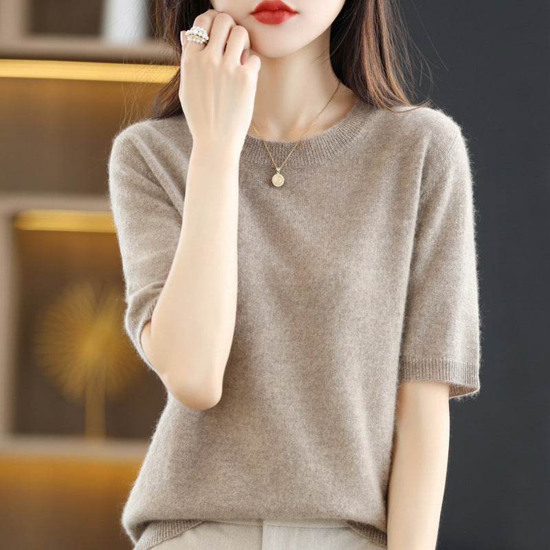 Knitted Short Sleeve Loose T-shirt Inner Wear Sweater Non-cashmere Bottoming Shirt