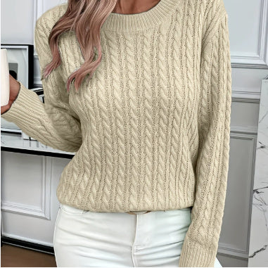 Ins Twist Round Neck Pullover Sweater Fashion Solid Color Long-sleeved Knitted Top For Women