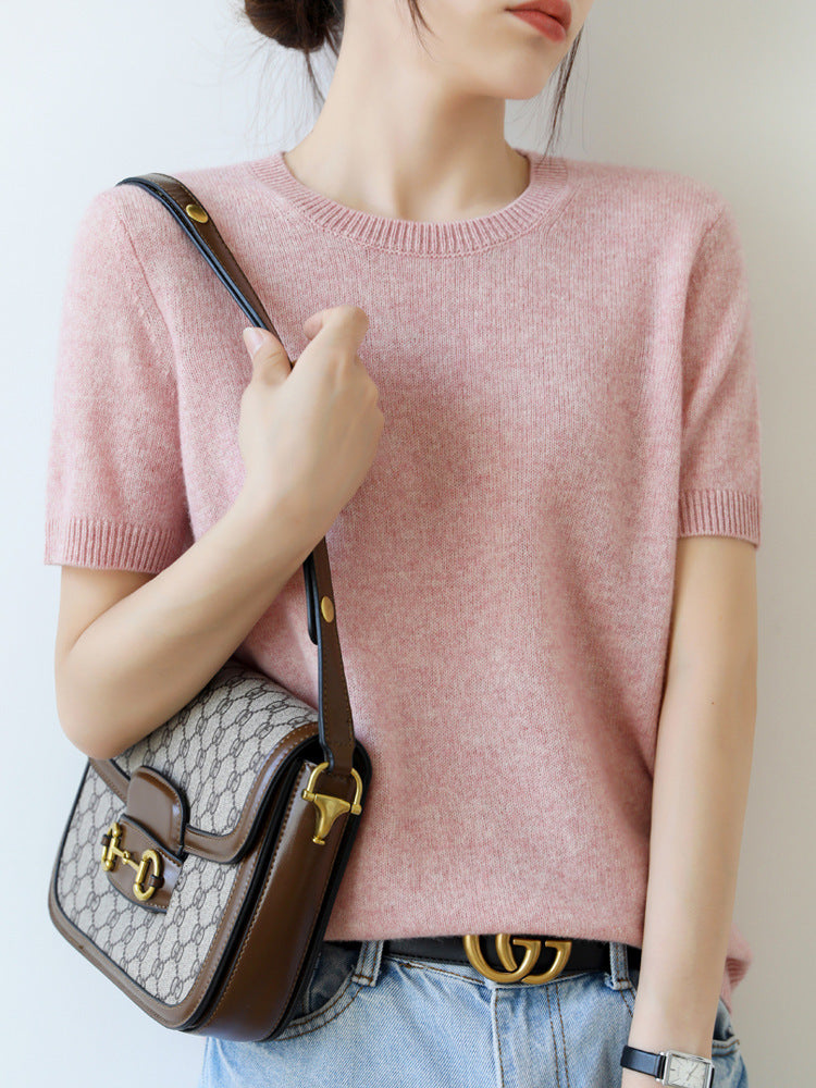 Knitted Short Sleeve Loose T-shirt Inner Wear Sweater Non-cashmere Bottoming Shirt