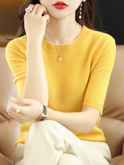 Knitted Short Sleeve Loose T-shirt Inner Wear Sweater Non-cashmere Bottoming Shirt