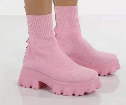 Mid-heel European And American Mid-tube Boots Set Foot Large Size Boots