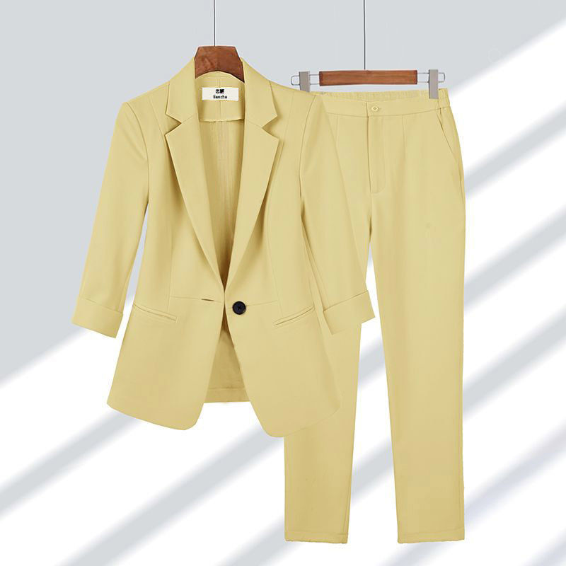 2pcs Casual Blazer Set Solid Color Lapel Single-breasted Jacket And Zipper Straight Pants Women's Office Business Suit
