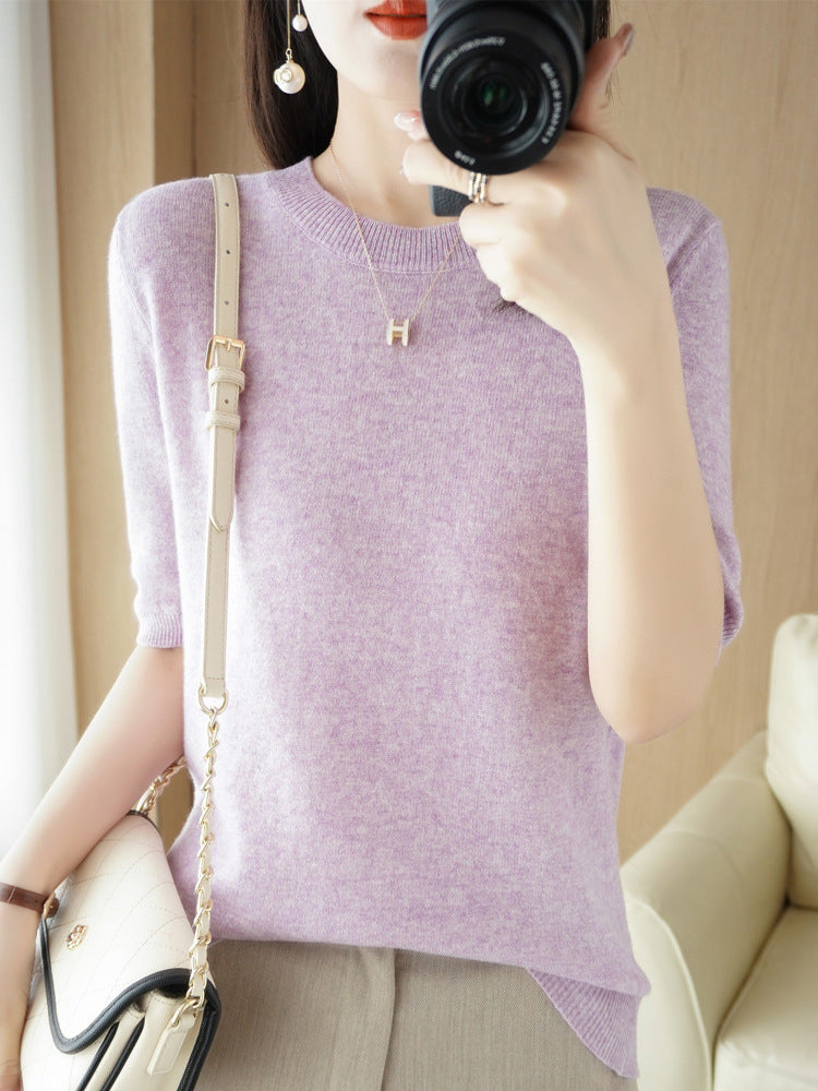 Knitted Short Sleeve Loose T-shirt Inner Wear Sweater Non-cashmere Bottoming Shirt