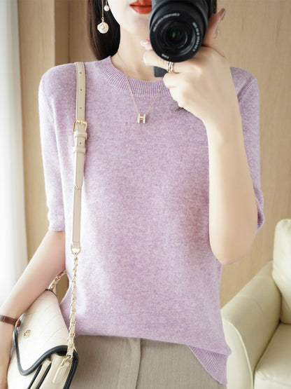 Knitted Short Sleeve Loose T-shirt Inner Wear Sweater Non-cashmere Bottoming Shirt