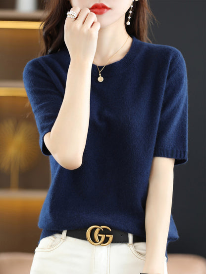 Knitted Short Sleeve Loose T-shirt Inner Wear Sweater Non-cashmere Bottoming Shirt
