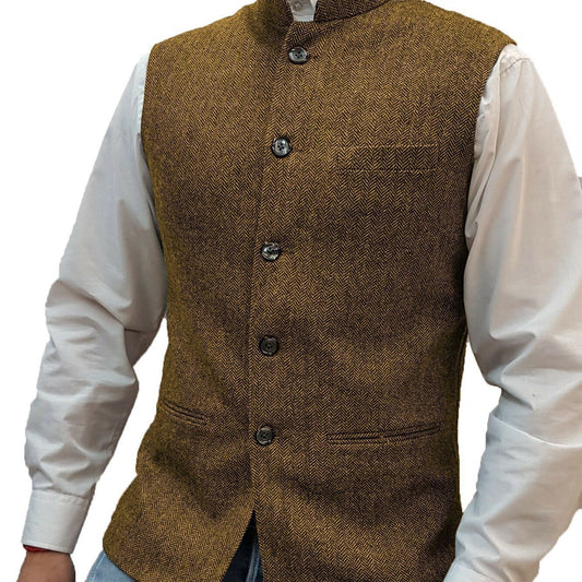 Zhongshan Collar Herringbone Pattern Vest Man