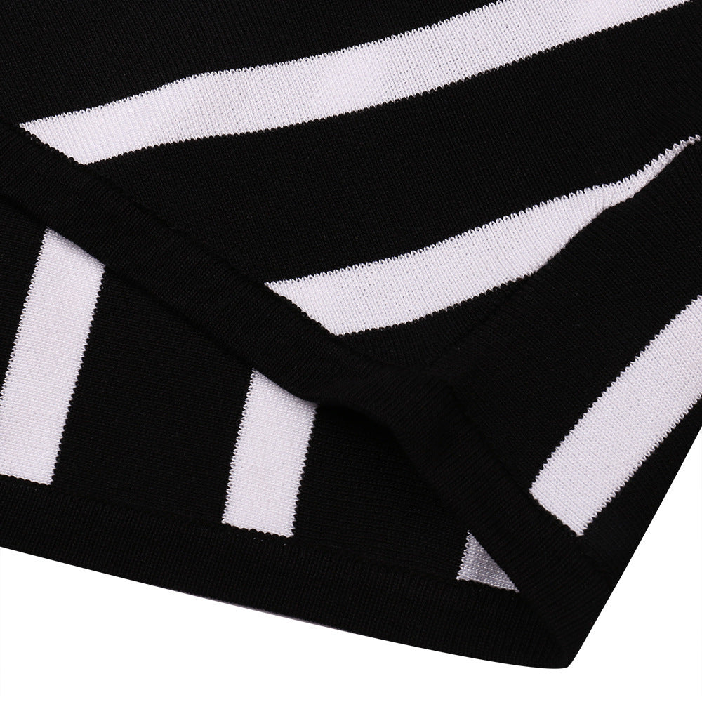 Off-the-shoulder Striped V-neck Sweater