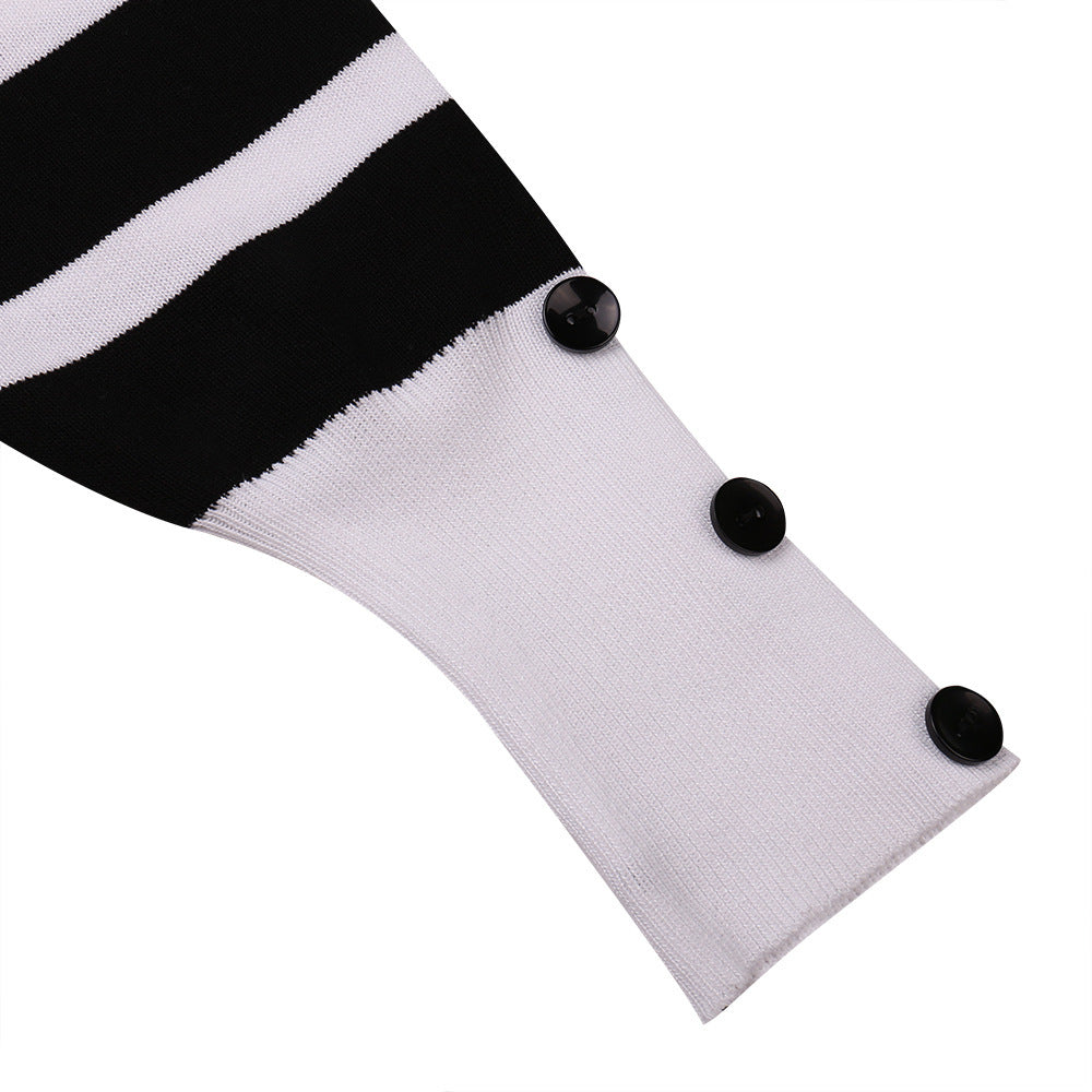 Off-the-shoulder Striped V-neck Sweater