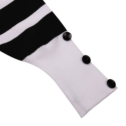 Off-the-shoulder Striped V-neck Sweater