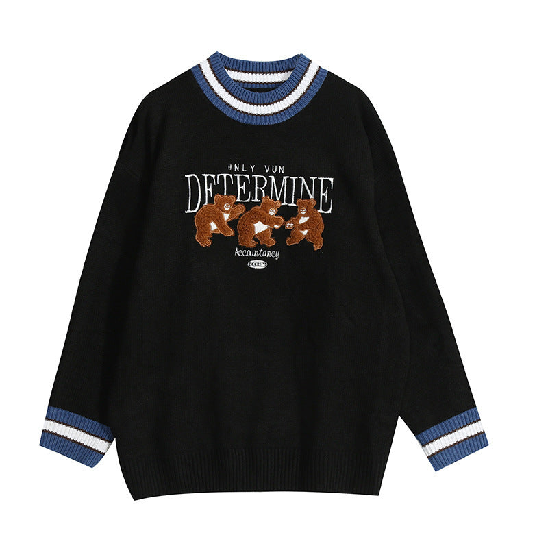 Little bear contrast net red sweater