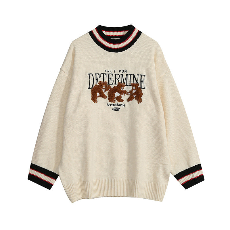 Little bear contrast net red sweater