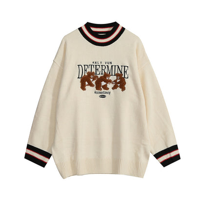 Little bear contrast net red sweater