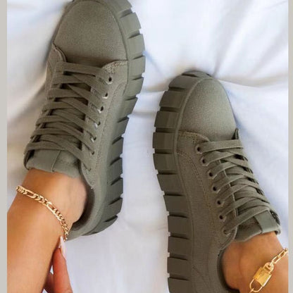 Lace-up Canvas Shoes Summer Round Toe Platform Single Shoes For Women Sneakers