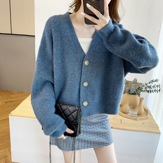Lazy Style Solid Color Sweater Cardigan Women Jacket