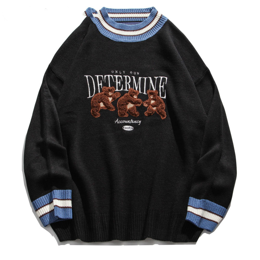 Little bear contrast net red sweater