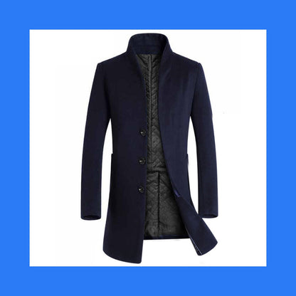 Men's mid-length slim coat woolen coat trench coat jacket