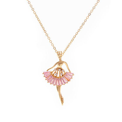 Ins Ballet-girl-shaped Necklace Fashion Personality Rhinestone Clavicle Chain Jewelry For Women