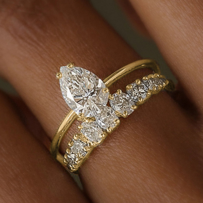 European And American Drop-shaped Design Zircon Ring Fashionable And Exquisite