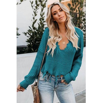 Pure Color Casual Slim V-neck Pullover Sweater