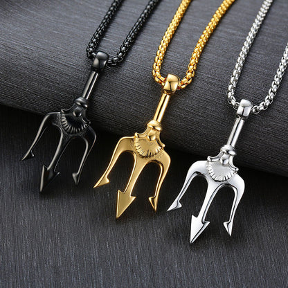 Neptune's Trident Necklace Retro Mythical Sea King Poseidon Trident Harpoon Pendant Necklace Men's Fashion Trend Cool Jewelry