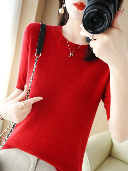 Knitted Short Sleeve Loose T-shirt Inner Wear Sweater Non-cashmere Bottoming Shirt