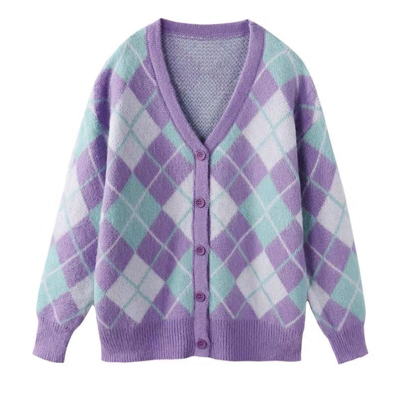 Cardigan Knitted Jacket Women New Style Rhomboid Soft Wax