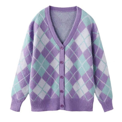 Cardigan Knitted Jacket Women New Style Rhomboid Soft Wax