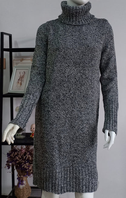 Women High Neck Mid Length Sweater Dress