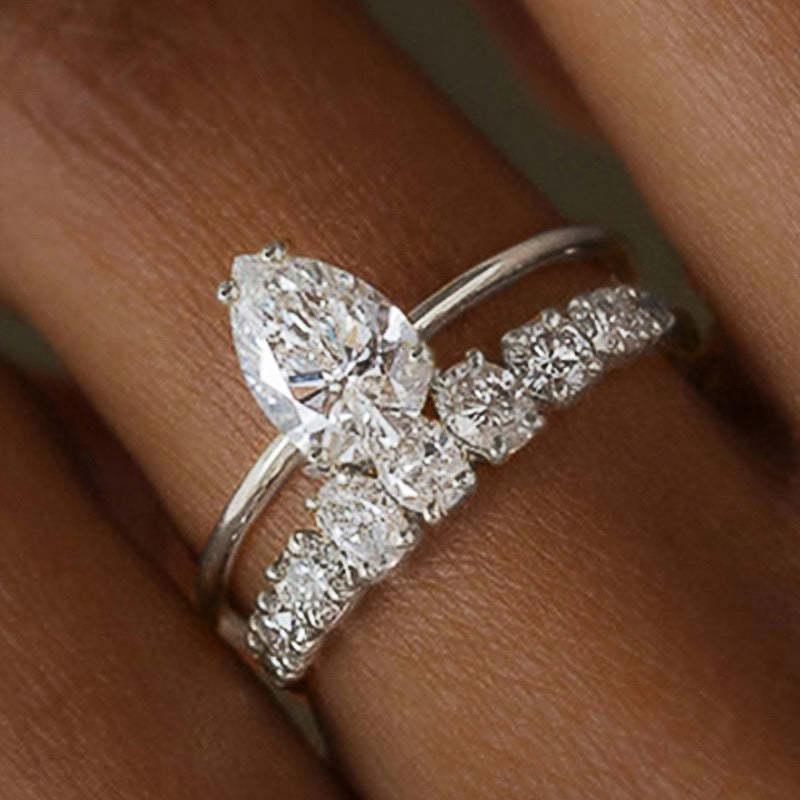 European And American Drop-shaped Design Zircon Ring Fashionable And Exquisite