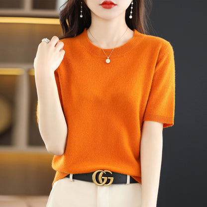 Knitted Short Sleeve Loose T-shirt Inner Wear Sweater Non-cashmere Bottoming Shirt
