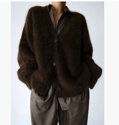 Loose V-neck Button Cardigan Fall Winter Fashion Single Breasted Knitted Sweater Top Women's Clothing