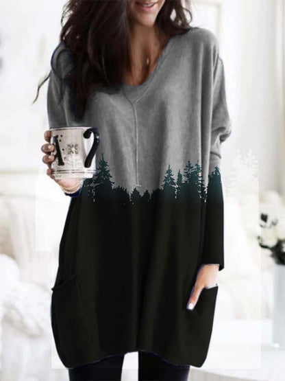 Plant print loose casual T-shirt