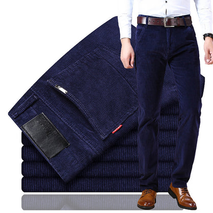 Men's Pockets Corduroy Trousers Winter Slim-fit Straight-leg Casual Pants Clothing