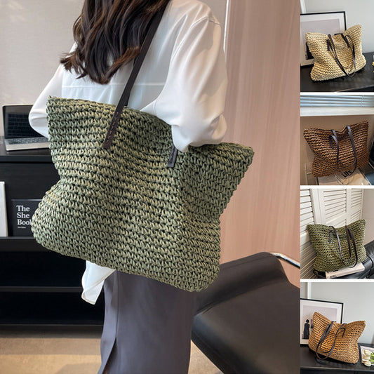 Summer Woven Shoulder Bag Ins Fashion Large Capacity Handbags With Zipper Women's Beach Bags