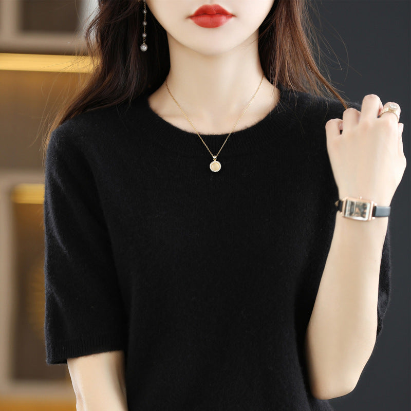 Knitted Short Sleeve Loose T-shirt Inner Wear Sweater Non-cashmere Bottoming Shirt