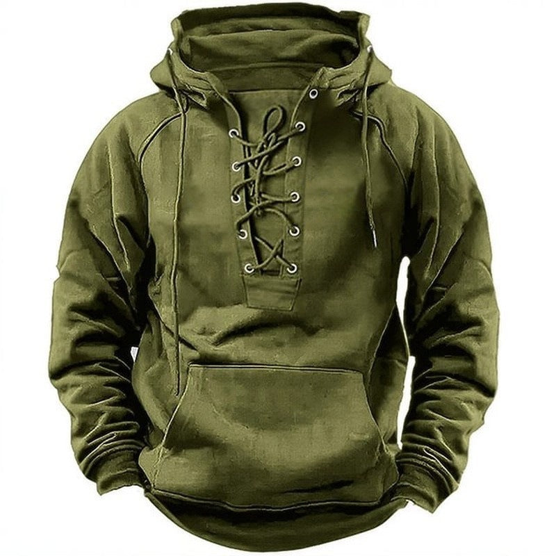 Ins Lace-up Hoodie Casual Sports Pocket Sweatshirt Men's Long-sleeved Top Clothing