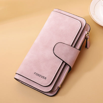 New Buckle Women's Long Wallet Three Fold Fashion Women's Bag Multi-card Women's Purse Frosted Two-tone Fabric