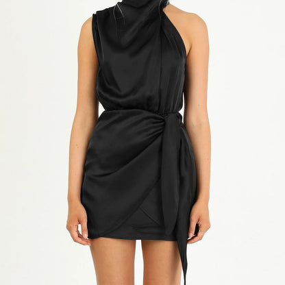 Elegant Halter Neck Dress Fashion Sleeveless Waist-tied Short Dresses For Evening Party Clothing Women