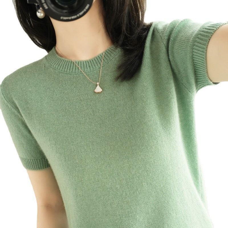 Knitted Short Sleeve Loose T-shirt Inner Wear Sweater Non-cashmere Bottoming Shirt