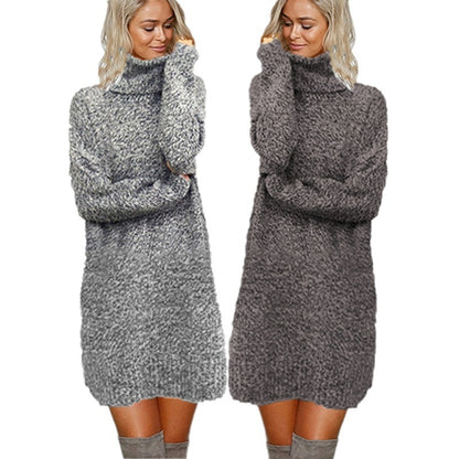 Women High Neck Mid Length Sweater Dress