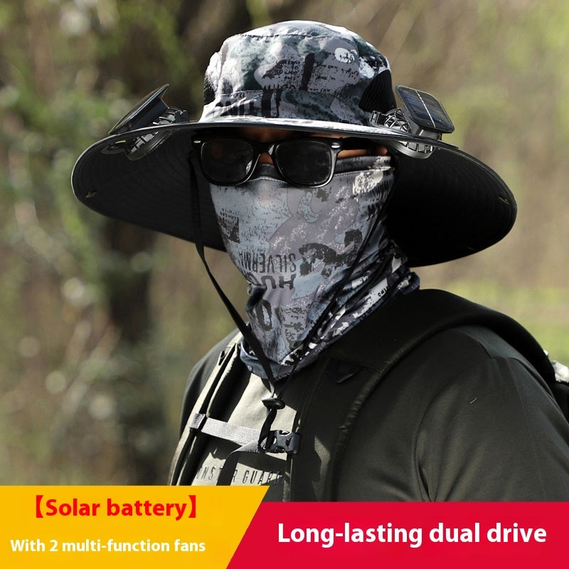 Outdoor Wide Brim Sun Hat With Solar Fan Wide Brim Solar Fan Outdoor Fishing Hat Solar USB Charging Solar Powered Hat Adjustable