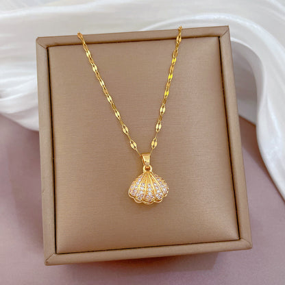 Shell Pearl Necklace With Rhinestones Female Zircon Temperament Personality Jewelry