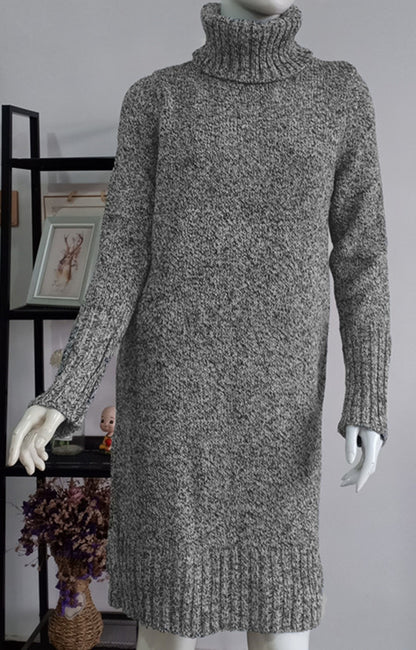Women High Neck Mid Length Sweater Dress